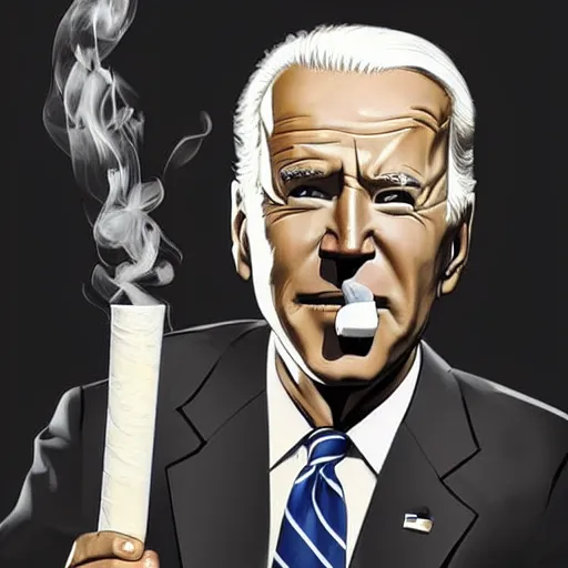 Prompt: joe biden smoking a giant joint, smoke, amazing detail, realistic digital art, artstation, award winning