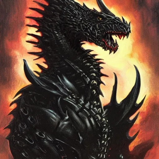 Image similar to Portrait of a terrible black dragon by Ralph Horsley