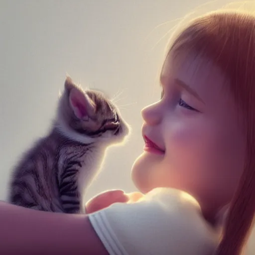 Prompt: a girl hugging a kitten, hyperrealistic, octane render, cute