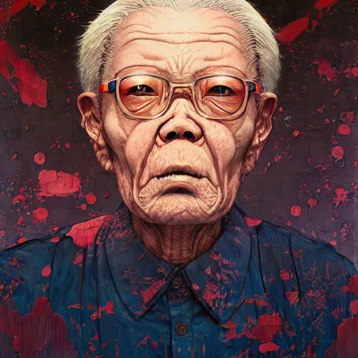 Image similar to senior citizen portrait soft light painted by james jean and katsuhiro otomo and erik jones, inspired by kenyan akira anime, smooth face feature, intricate oil painting, high detail illustration, sharp high detail, manga and anime 1 9 9 9