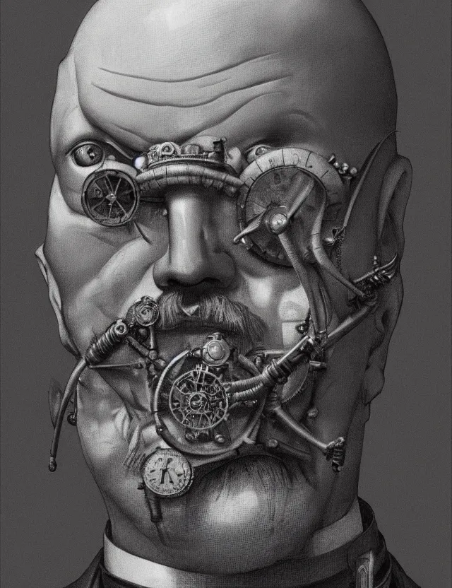 Image similar to a portrait of a steampunk vladimir lenin, by moebius and tyler edlin and hr giger, trending on artstation, digital art, 4 k resolution, detailed, high quality, sharp focus, hq artwork, coherent, insane detail, concept art