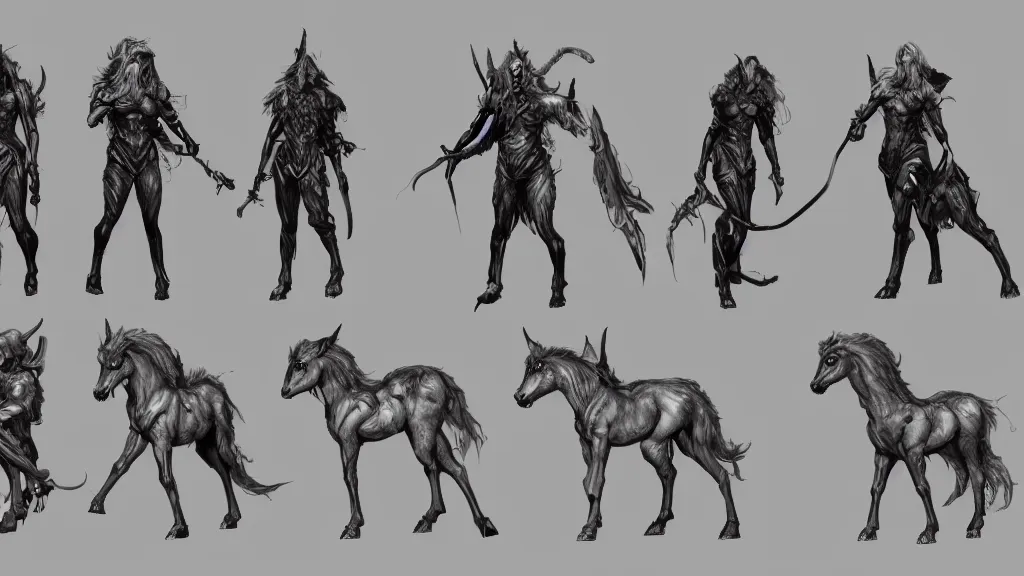 Prompt: a fantasy centaur warlock creature design sheet, trending on artstation