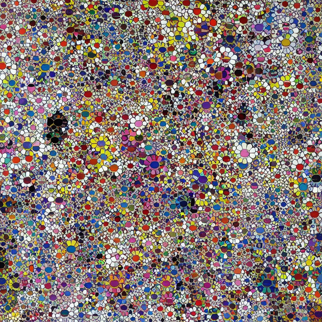 Image similar to camouflage made of love, takashi murakami artwork, abstract, rei kawakubo artwork, cryptic, stipple, lines, splotch, color tearing, pitch bending, lines, blotches, color splotches, dark, ominous, abstract, minimal, points, technical, painting