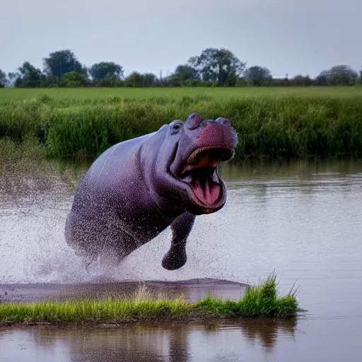 Image similar to a hippopotamus flying over a field, award winning photography