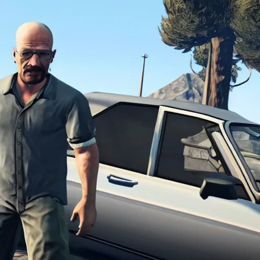 Prompt: gameplay footage of Walter White in GTA V