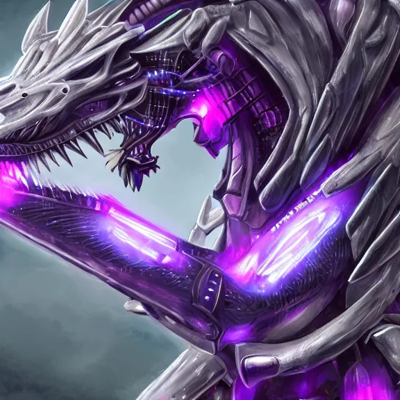 Prompt: detailed mawshot of a giant beautiful stunning goddess anthropomorphic hot robot mecha female dragon, silver sharp streamlined armor, detailed maw, glowing Purple LED eyes, food pov, micro pov, dragon art, macro art, furry art, vore, furaffinity, DeviantArt, Eka's Portal, G6