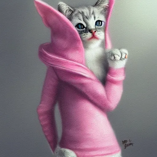 Image similar to cute kitten wearing a pink sweater, digital art, concept art, gemmy woud binnendijk, nixeu, artgerm