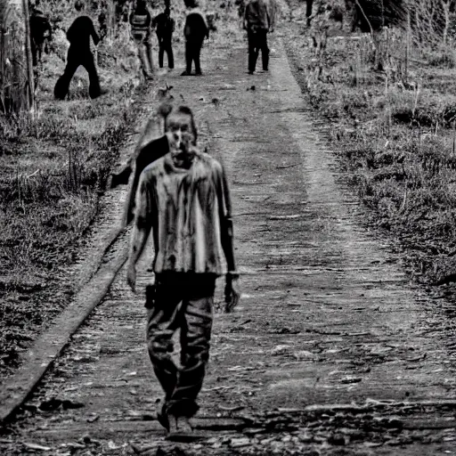 Prompt: the walking dead, 85mm pentax k1000, f 1/3, award winning photography