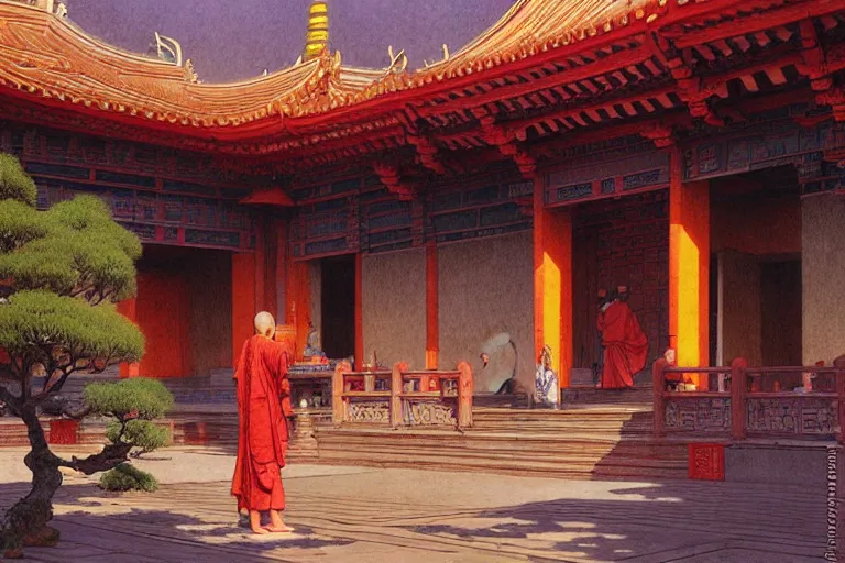 Image similar to asian temple, painting by jean giraud, greg rutkowski, carl larsson