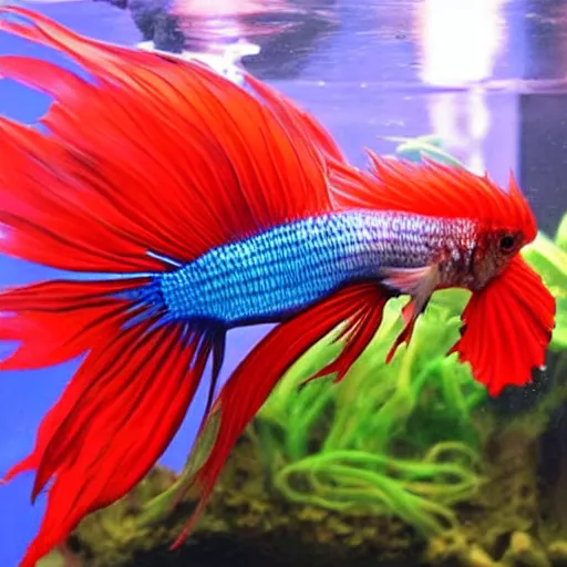 Image similar to beautiful and detailed betta fish with super long fins in an epic aquascape