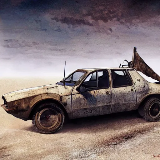 Image similar to a lonely Dacia 1310 in Mad Max, artstation, concept art