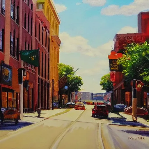 Prompt: beautiful oil painting of downtown galva by olaf krans