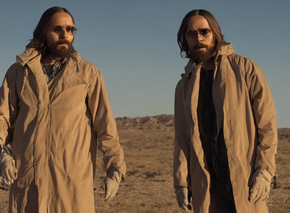 Image similar to film still of jared leto as heisenberg in breaking bad, 4 k