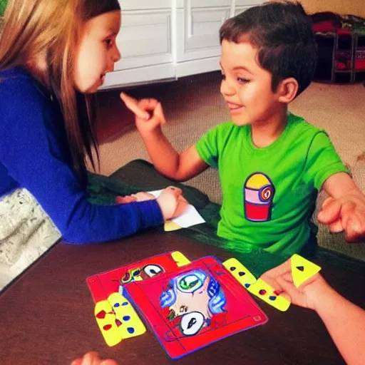 Image similar to jesus child playing uno with devil child, cute art work