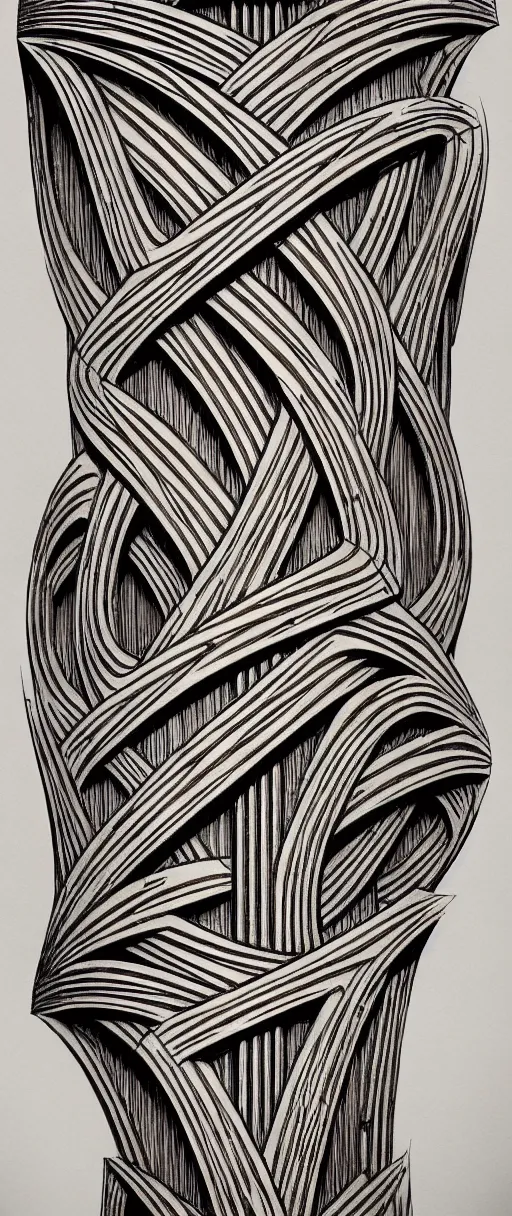 Image similar to a double helix wood carved pillar, high details, lineart, by vincent di fate, inking, etching, screen print, masterpiece, trending on artstation, sharp, high contrast, hyper - detailed,, hd, 4 k, 8 k