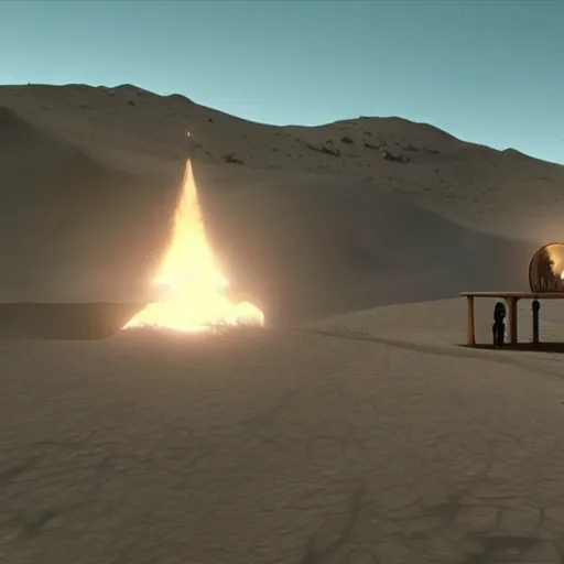 Prompt: a still of from the movie lawrence of arabia crossover with the game myst