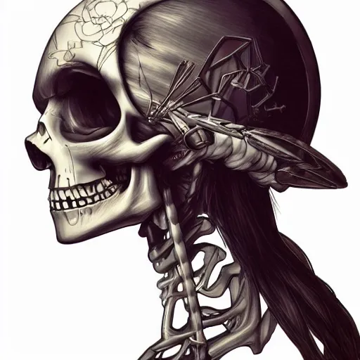 Image similar to anime manga skull profile young woman skeleton,biker helmet, unreal engine, intricate, elegant, highly detailed, digital art, art by JC Leyendecker and sachin teng