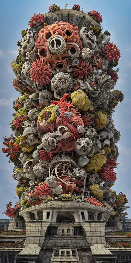 Image similar to colossal grotesque flower made from unfulfilled communist dreams in the middle of abandoned post soviet constructivist cityscape, Stalinist architecture, ultradetailed, Intricate by Hayao Miyazaki and Josan Gonzalez and Makoto Shinkai and Giuseppe Arcimboldo and Wes Anderson