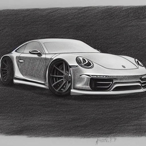 Image similar to pencil drawing of concept for a german muscle car inspired by a Porsche 911 Turbo S