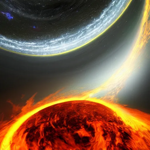 Image similar to gravitational galactic maelstrom, fire, vray