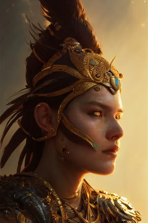 Image similar to portrait of a female Amazon warrior looking fierce, sci-fi, fantasy, intricate, closeup, dramatic lighting elegant, highly detailed, cgsociety, artstation, octane render, unreal engine, concept art, smooth, sharp focus, art by artgerm and greg rutkowski and alphonse mucha