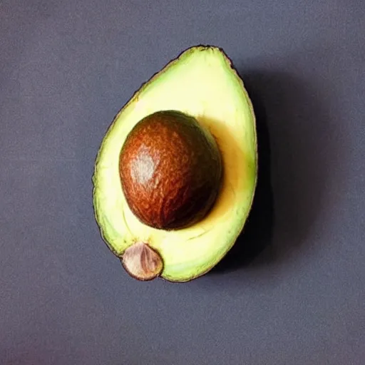 Image similar to an avocado sliced in half. the middle of the avocado resembles chuck norris