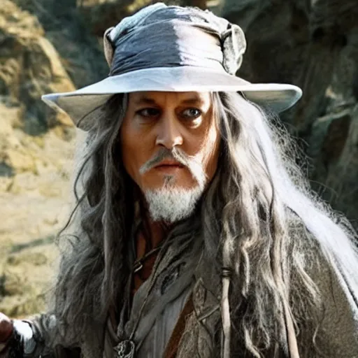 Image similar to Johnny Depp playing Gandalf from Lord of the Rings