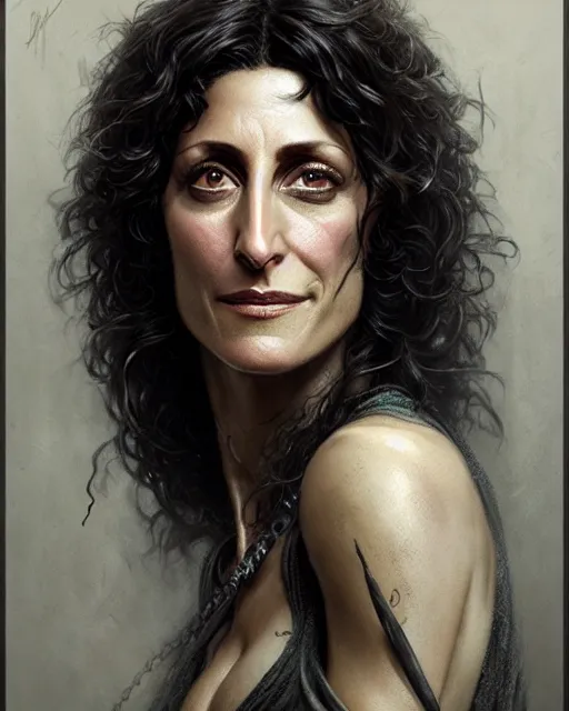 Prompt: lisa edelstein, character portrait, portrait, close up, concept art, intricate details, highly detailed by greg rutkowski, michael whelan and gustave dore