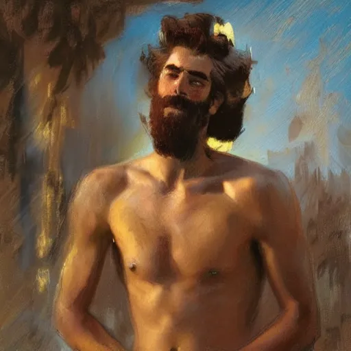 Image similar to a man with a pompadour haircut, painting by Gaston Bussiere, Craig Mullins