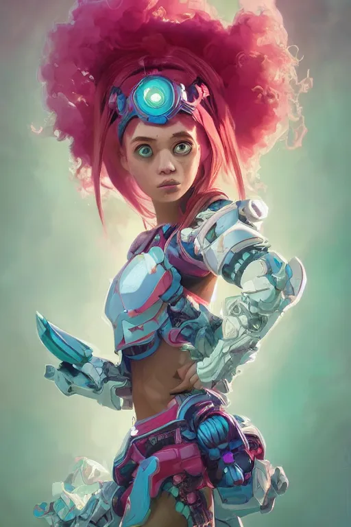 Image similar to symmetry!! portrait of blossom power puff girl! alien in the style of horizon zero dawn, machine face, intricate, elegant, highly detailed, digital painting, artstation, concept art, smooth, sharp focus, illustration, art by artgerm and greg rutkowski and alphonse mucha, 8 k