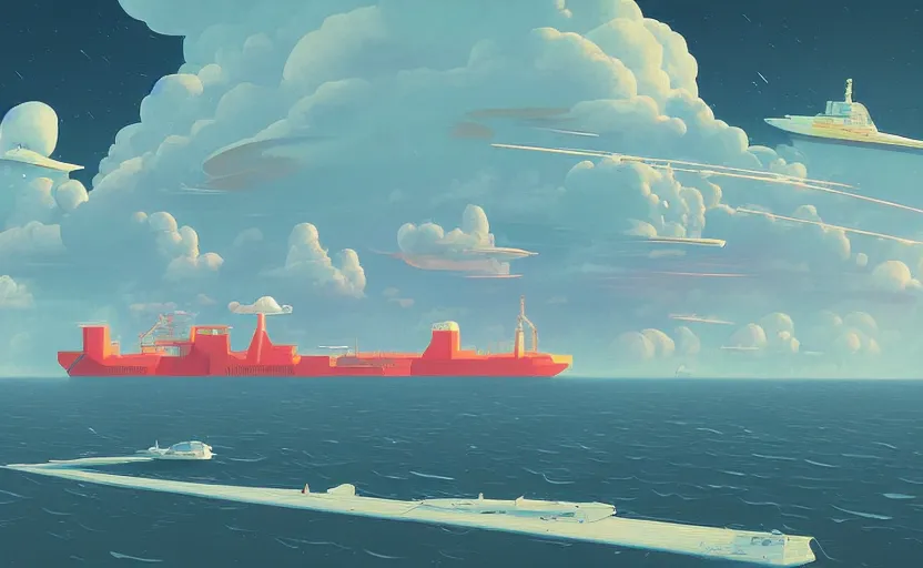 Image similar to ship building factory on clouds, james gilleard, moebius, print, game art