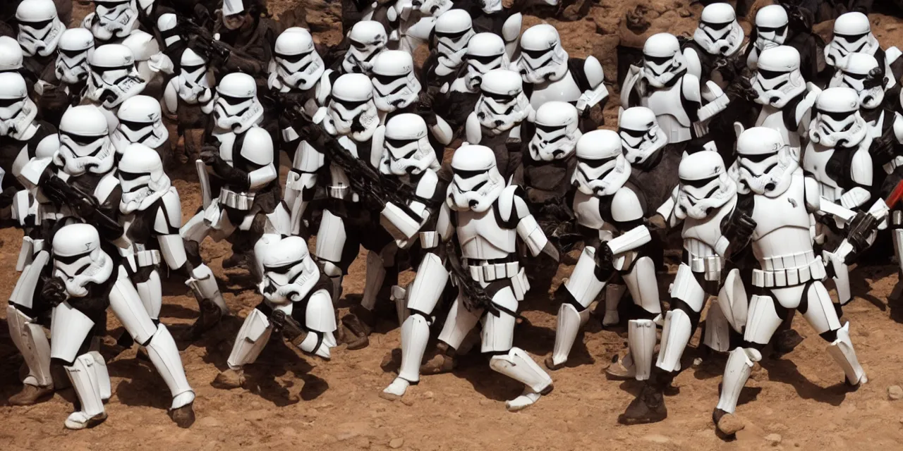 Prompt: gladiators in stormtrooper helmets, fighting in olympus, with dense crowds and dusty atmospherics