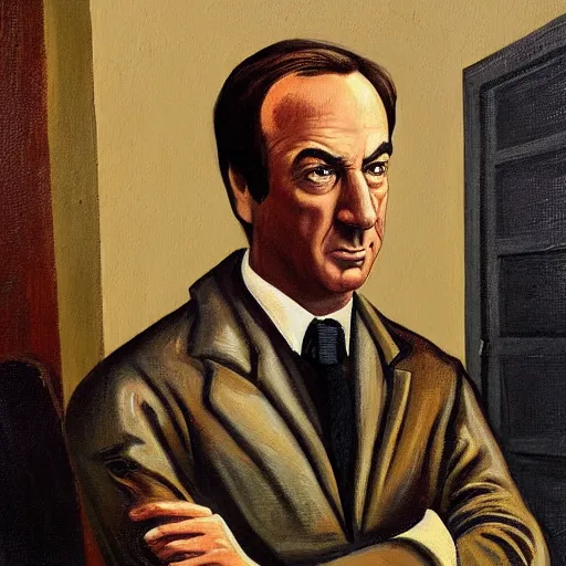 Prompt: Saul Goodman, painted in the style of Franz Sedlacek