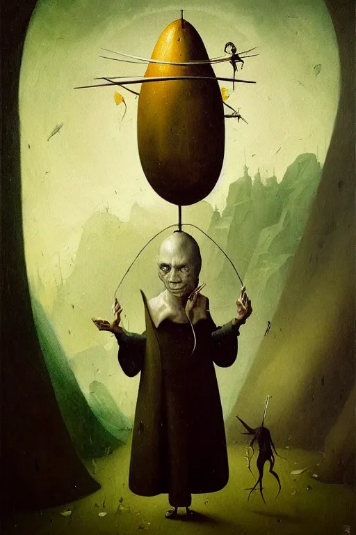 Image similar to hieronymus bosch, greg rutkowski, anna podedworna, painting of a human pickle in a suit