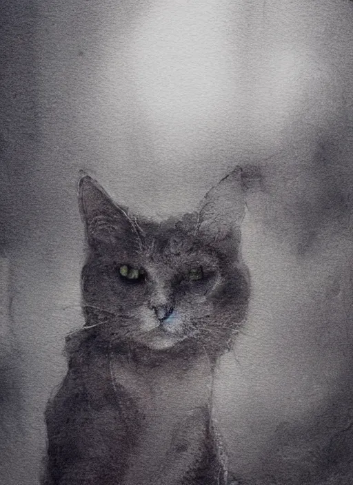 Image similar to portrait, A Grey philosopher cat thinks about life looking into the night sky, watercolor, dramatic lighting, cinematic, establishing shot, extremely high detail, foto realistic, cinematic lighting, pen and ink, intricate line drawings, by Yoshitaka Amano, Ruan Jia, Kentaro Miura, Artgerm, post processed, concept art, artstation, matte painting, style by eddie mendoza, raphael lacoste, alex ross