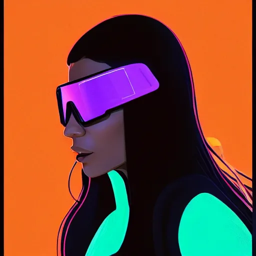 Image similar to zendaya wearing opaque reflective goggles profile picture by Greg Rutkowski, brown skin, very long hair, dune, asymmetrical, futuristic, neon volumetric lights, cool colors, streetwear, studio ghibli, Organic Painting , Matte Painting, geometric shapes, hard edges, street art, trending on the artstation, fantasy LUT, realistic by Sachin Teng + Martin Grip + Moebius, techwear, Industrial Scifi, detailed illustration, character portrait,