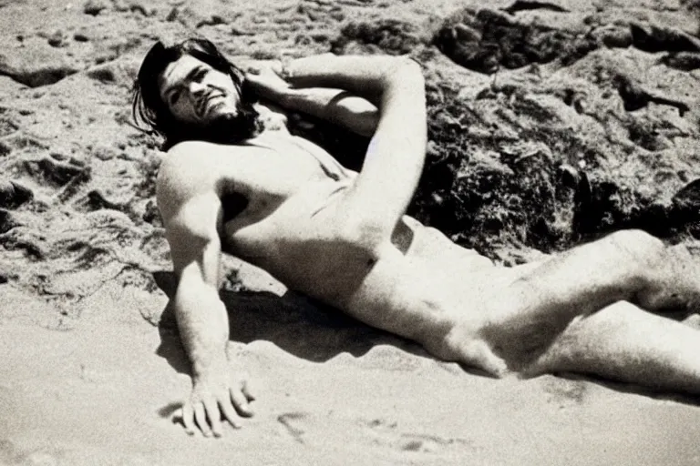 Image similar to Che Guevara taking a sunbath at the beach, 1932 photograph