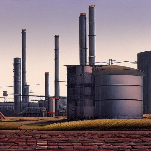 Image similar to a detailed painting of a factory, by peter elson