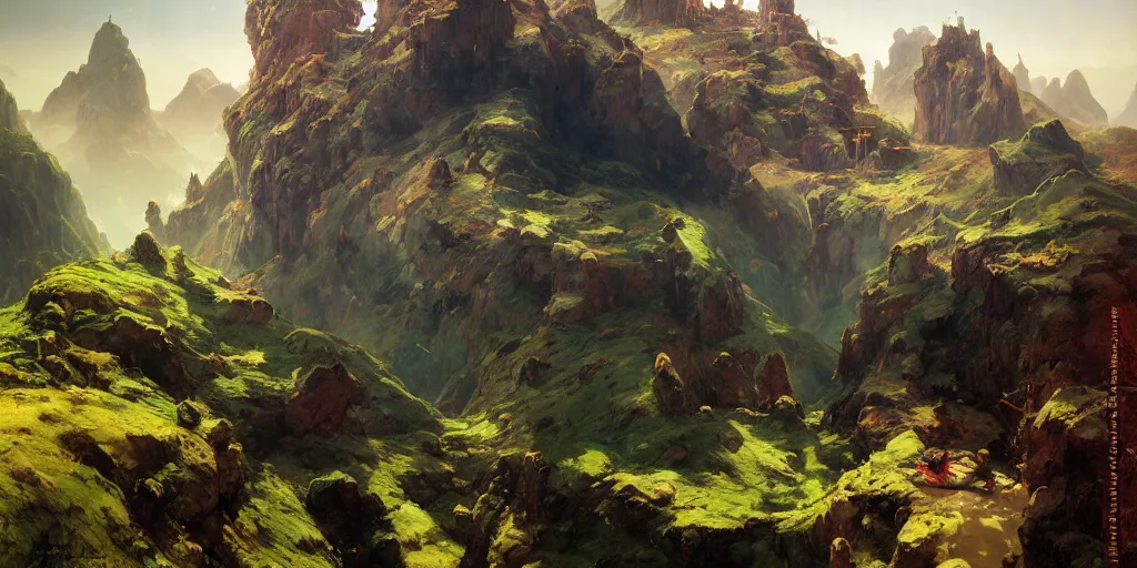 Image similar to sky is land green landscape villages castles buildings inverted upsidedown mountain range from the sky fantasy surreal good composition artstation illustration sharp focus sunlit vista painted by ruan jia raymond swanland lawrence alma tadema zdzislaw beksinski norman rockwell tom lovell alex malveda greg staples