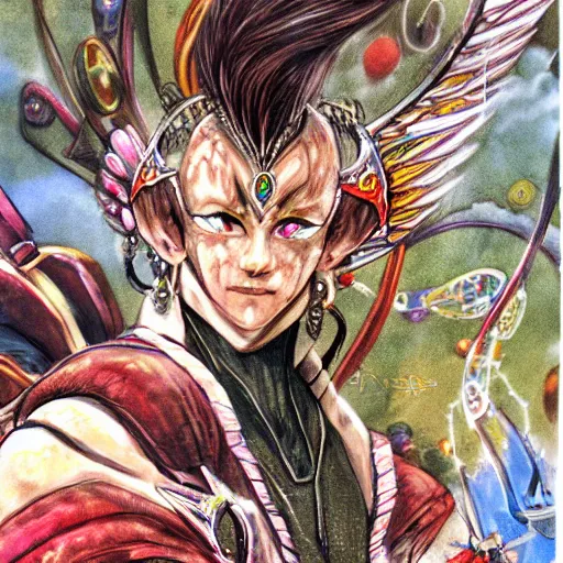 Prompt: kefka palazzo using a smartphone by yoshitaka amano, concept art