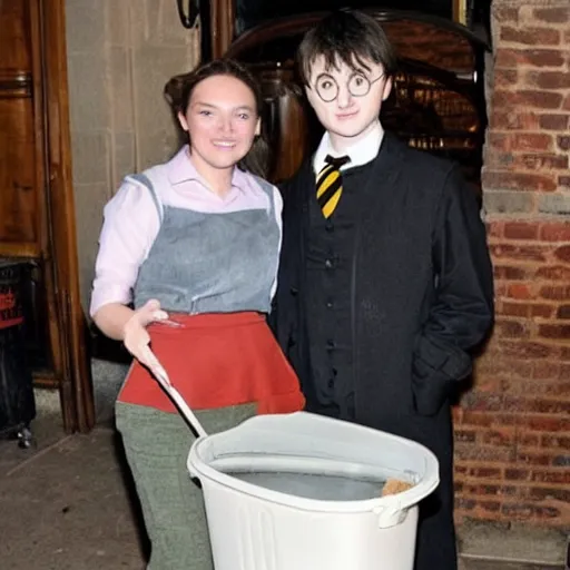 Prompt: a picture of harry potter and a trash can, are making babies