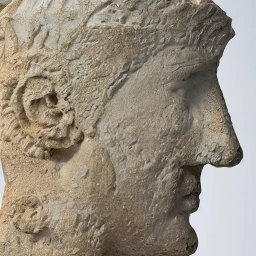 Prompt: photo of fragmented greek sculpture of Sherek