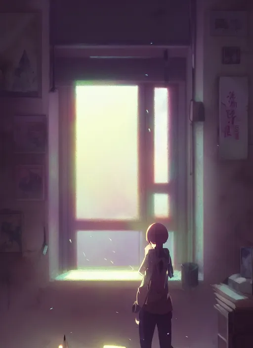 Image similar to interior background : { near the window, rainy outside }, no character, illustration concept art anime key visual trending pixiv fanbox by wlop and greg rutkowski and makoto shinkai and studio ghibli