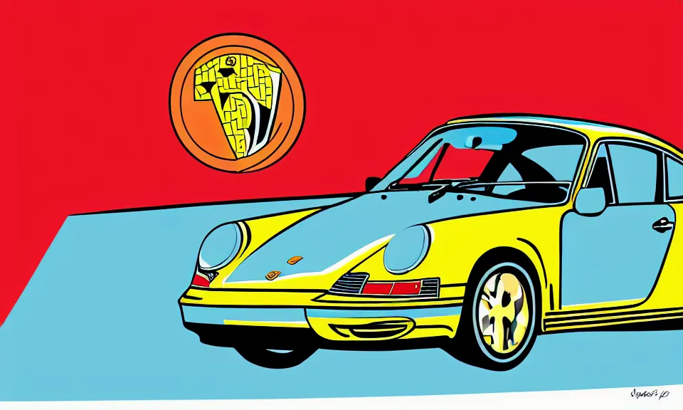 Image similar to pop art illustration of a porsche 9 1 1, abstract, adobe illustrator