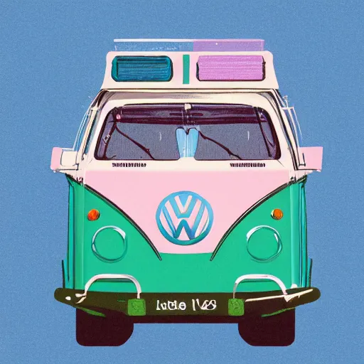 Image similar to illustration of an old van volkswagen, may 6 8, pastel colors, cool, hippie by studio muti