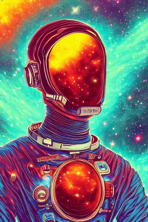 Prompt: portrait of jewel djinn astronaut with nebula background in the style of Rob Lefield and Dan Mumford , trending on artstation, digital art,surrealism ,macro,blueprint ,vaporwave ,