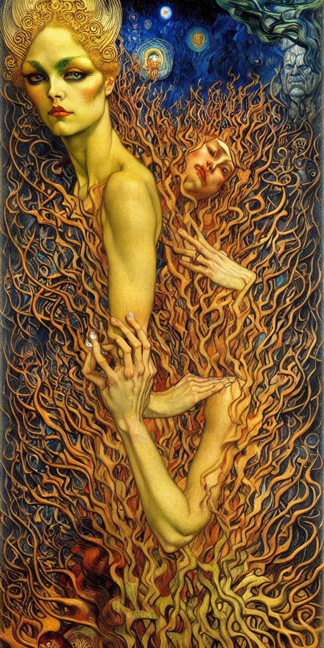 Image similar to Divine Chaos Engine by Karol Bak, Jean Delville, William Blake, Gustav Klimt, and Vincent Van Gogh, symbolist, visionary