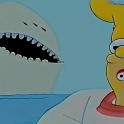 Prompt: cinematic film still of Homer Simpson in the movie JAWS, high detail