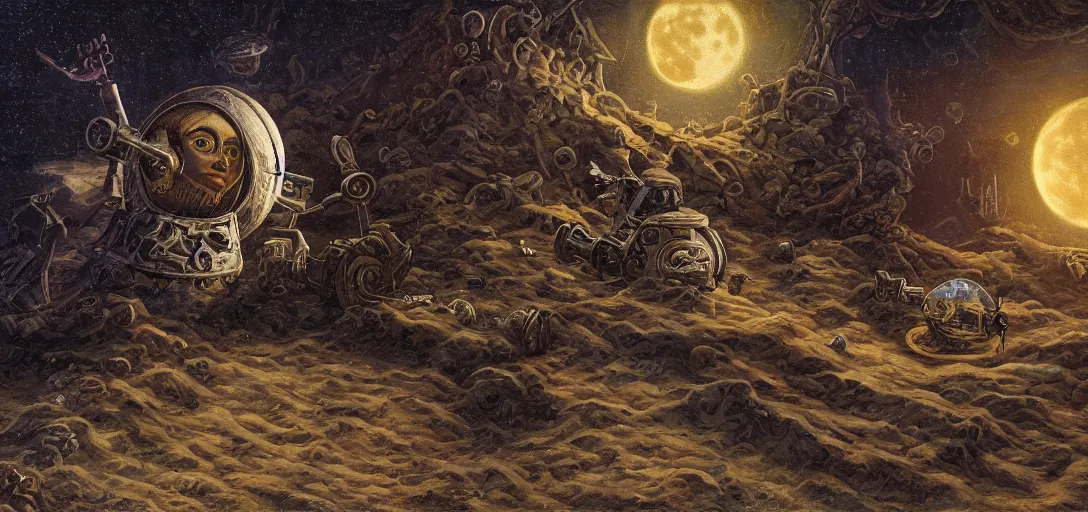 Prompt: moon is protodoom cog scribe ray, coherent, detailed, intricate, neoclassic oil painting, 8 k resolution,