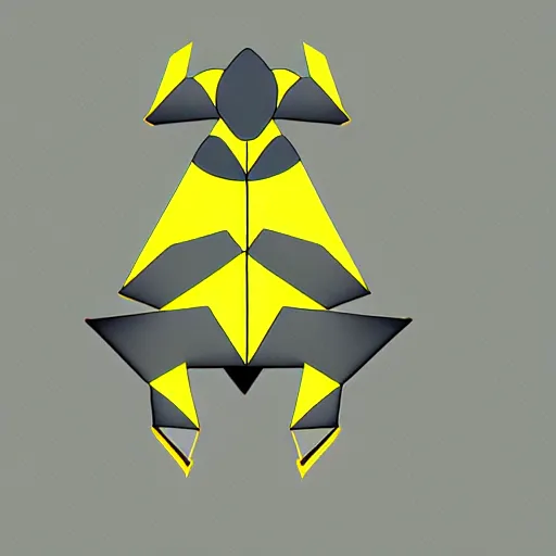 Prompt: a gray-yellow turtle-man drawn from dozens of triangles.